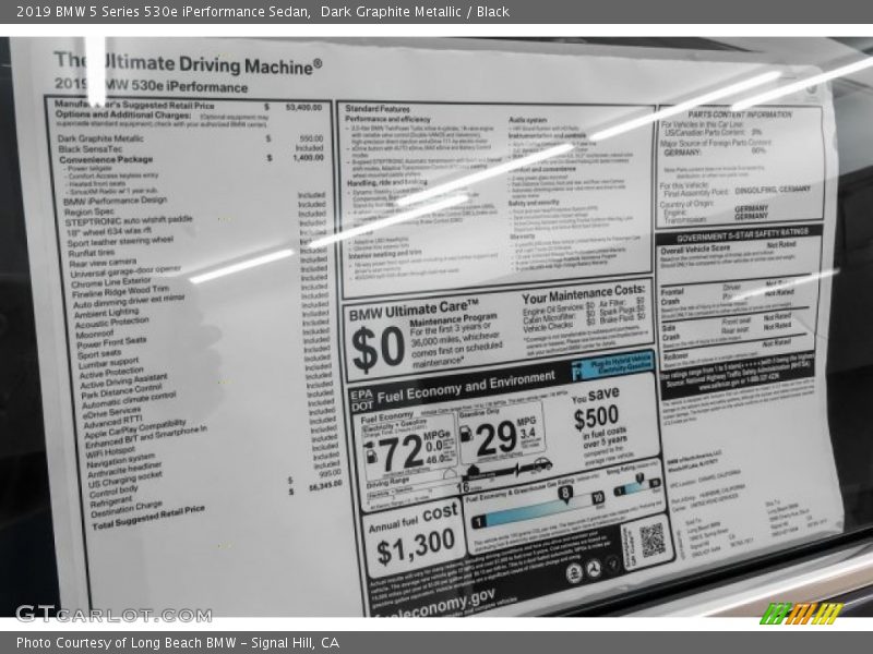 Dark Graphite Metallic / Black 2019 BMW 5 Series 530e iPerformance Sedan