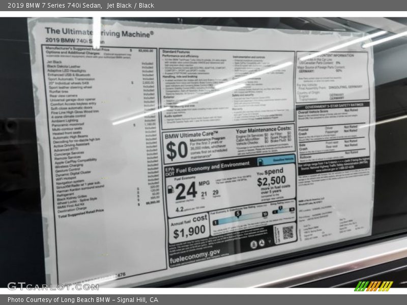  2019 7 Series 740i Sedan Window Sticker