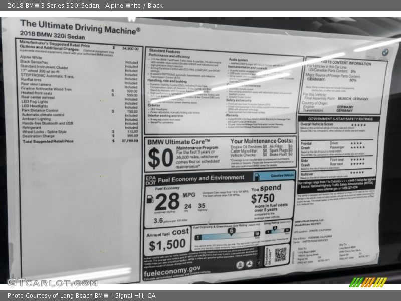 Alpine White / Black 2018 BMW 3 Series 320i Sedan