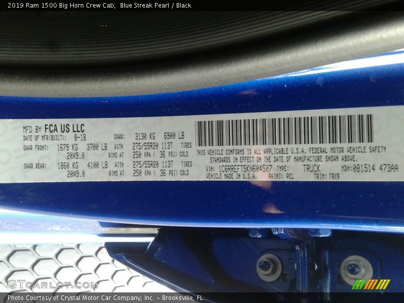 Blue Streak Pearl / Black 2019 Ram 1500 Big Horn Crew Cab