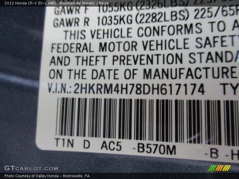 Mountain Air Metallic / Beige 2013 Honda CR-V EX-L AWD