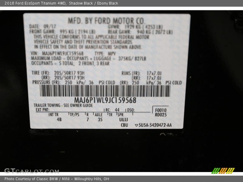 Shadow Black / Ebony Black 2018 Ford EcoSport Titanium 4WD
