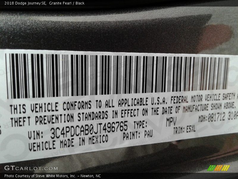 Granite Pearl / Black 2018 Dodge Journey SE