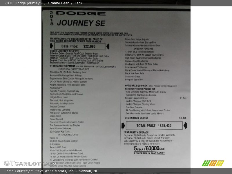 Granite Pearl / Black 2018 Dodge Journey SE