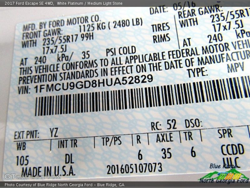 White Platinum / Medium Light Stone 2017 Ford Escape SE 4WD