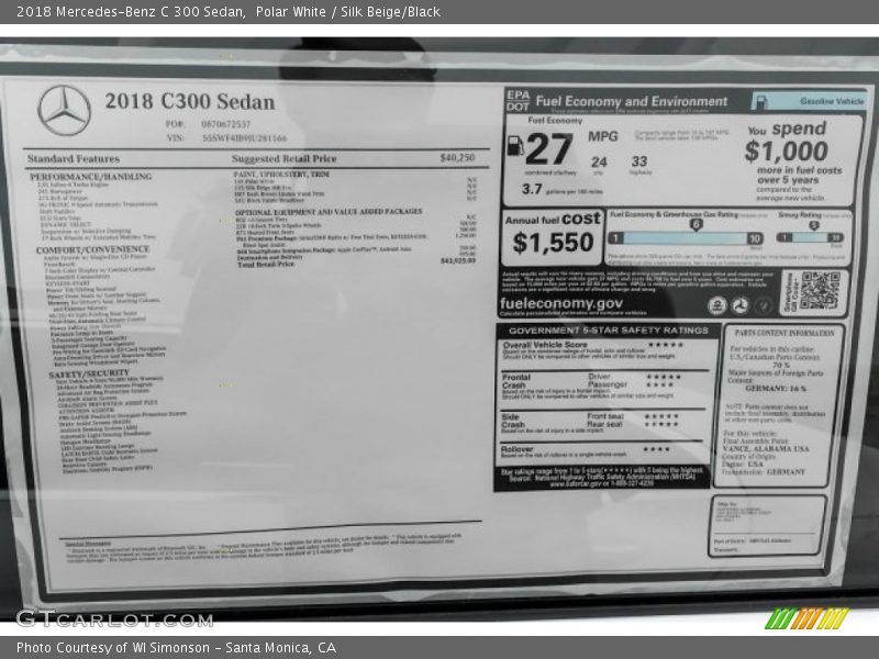 Polar White / Silk Beige/Black 2018 Mercedes-Benz C 300 Sedan