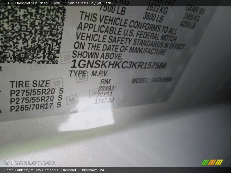 Silver Ice Metallic / Jet Black 2019 Chevrolet Suburban LT 4WD