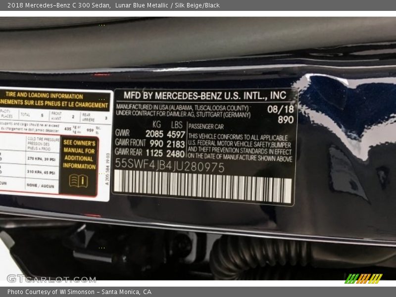 Lunar Blue Metallic / Silk Beige/Black 2018 Mercedes-Benz C 300 Sedan