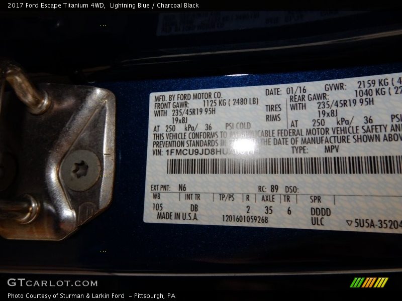 Lightning Blue / Charcoal Black 2017 Ford Escape Titanium 4WD