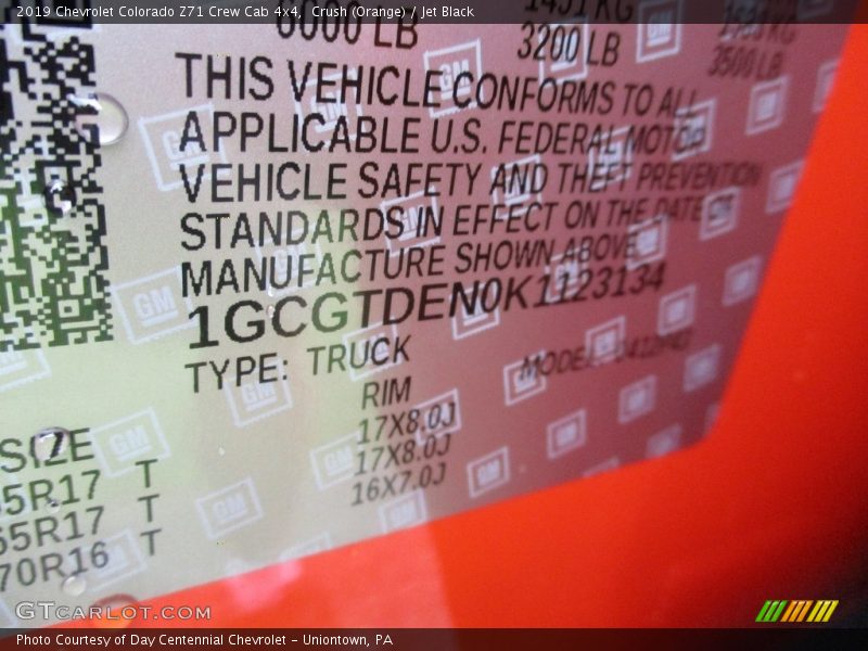 Crush (Orange) / Jet Black 2019 Chevrolet Colorado Z71 Crew Cab 4x4