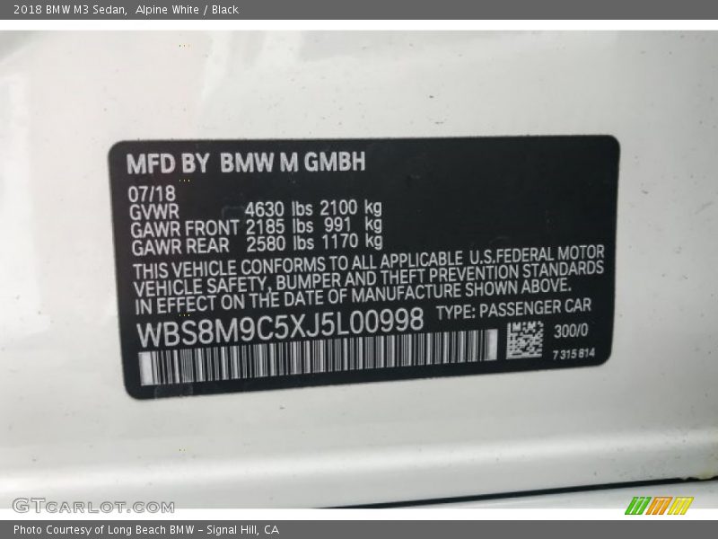 2018 M3 Sedan Alpine White Color Code 300