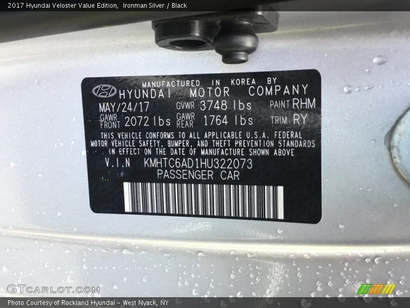 Ironman Silver / Black 2017 Hyundai Veloster Value Edition