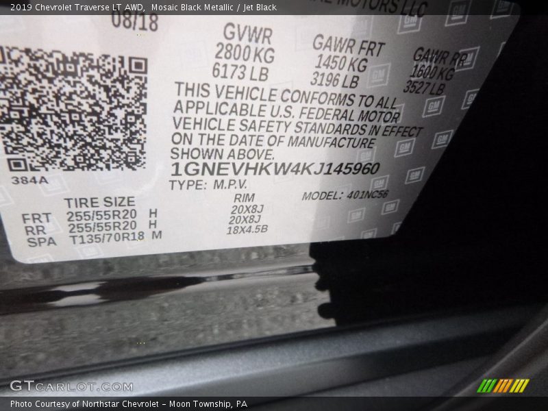 Mosaic Black Metallic / Jet Black 2019 Chevrolet Traverse LT AWD
