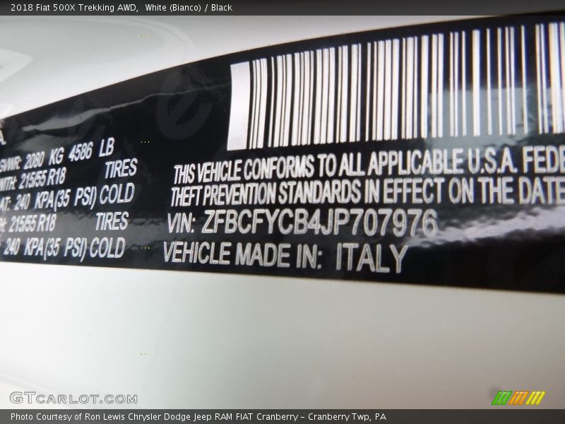 White (Bianco) / Black 2018 Fiat 500X Trekking AWD