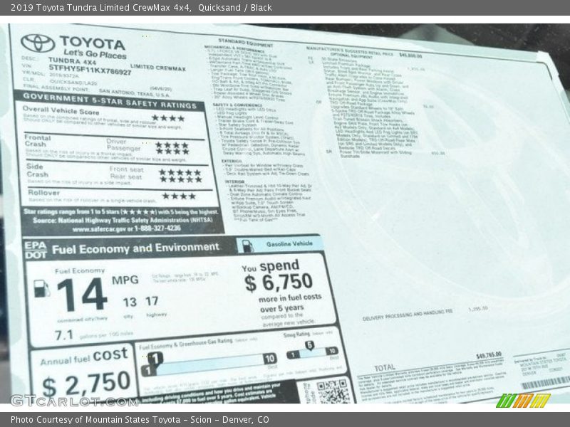  2019 Tundra Limited CrewMax 4x4 Window Sticker