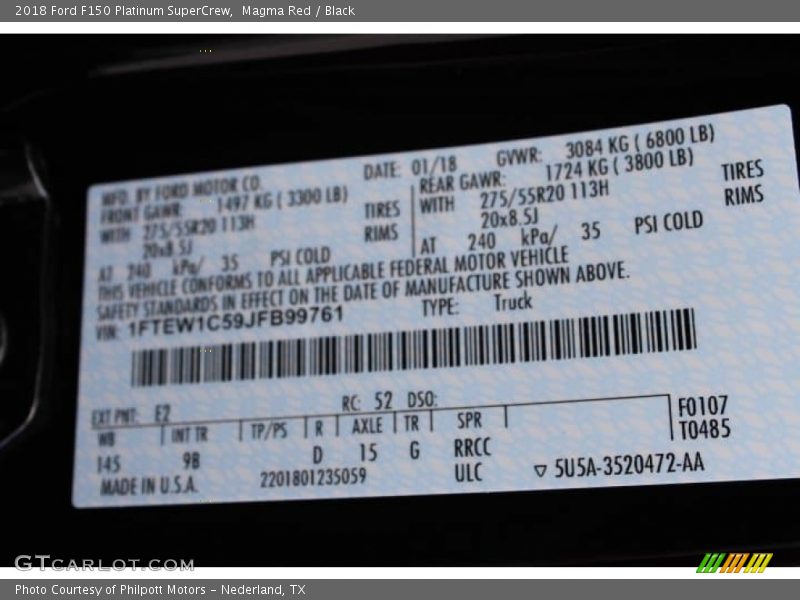 Magma Red / Black 2018 Ford F150 Platinum SuperCrew