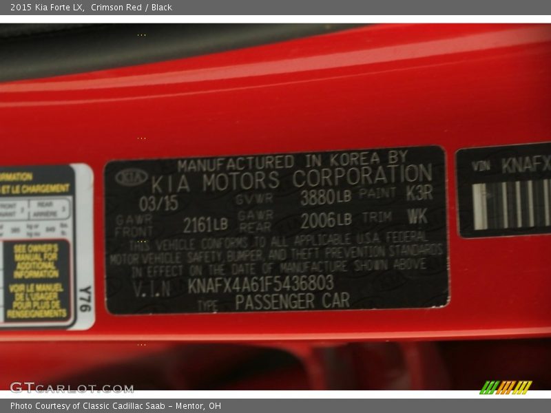 Crimson Red / Black 2015 Kia Forte LX