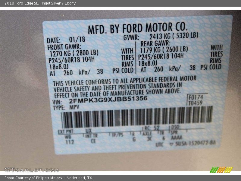 Ingot Silver / Ebony 2018 Ford Edge SE