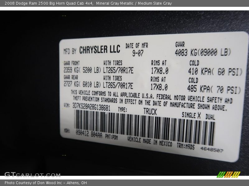 Mineral Gray Metallic / Medium Slate Gray 2008 Dodge Ram 2500 Big Horn Quad Cab 4x4