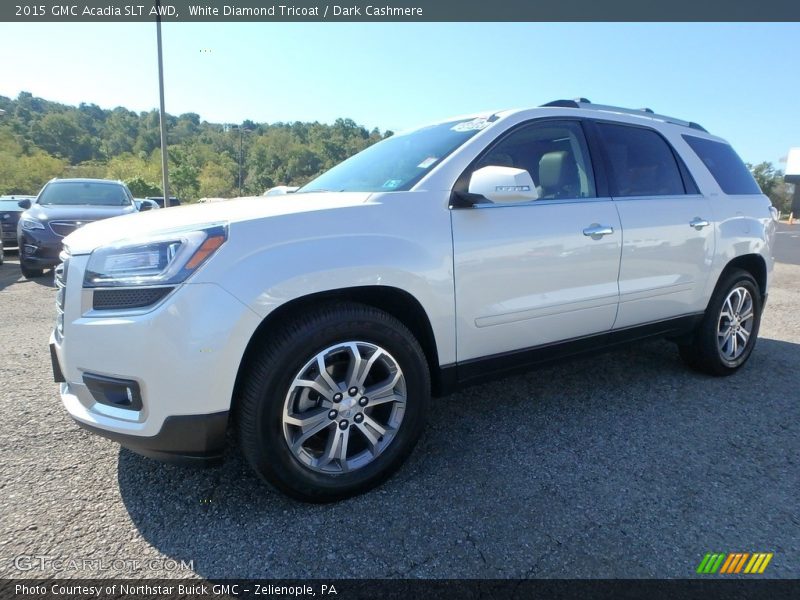 White Diamond Tricoat / Dark Cashmere 2015 GMC Acadia SLT AWD