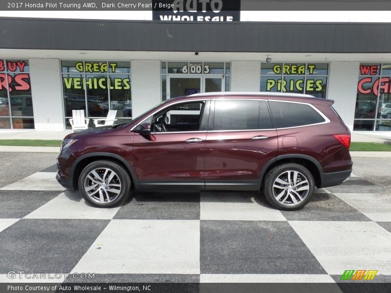 Dark Cherry Pearl / Beige 2017 Honda Pilot Touring AWD