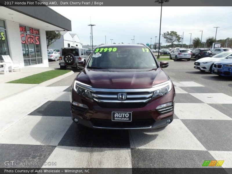 Dark Cherry Pearl / Beige 2017 Honda Pilot Touring AWD