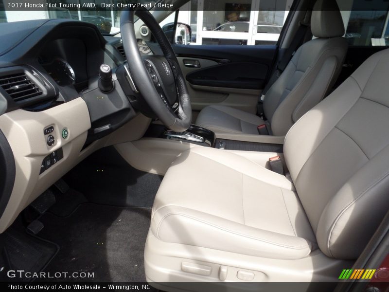 Dark Cherry Pearl / Beige 2017 Honda Pilot Touring AWD