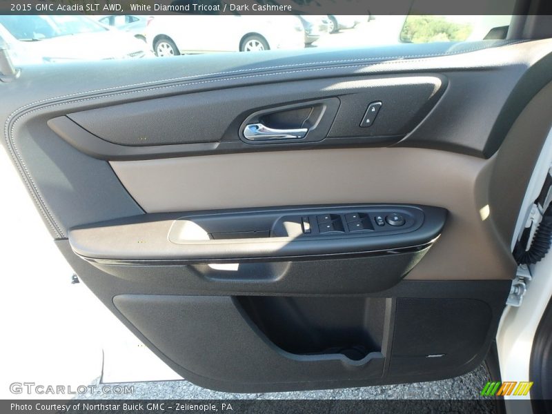 White Diamond Tricoat / Dark Cashmere 2015 GMC Acadia SLT AWD