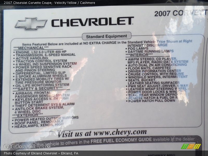 Velocity Yellow / Cashmere 2007 Chevrolet Corvette Coupe