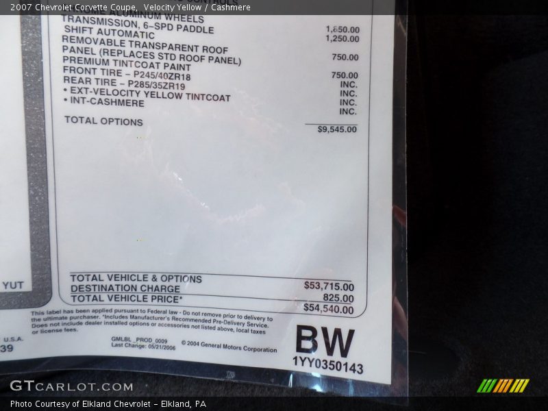 Velocity Yellow / Cashmere 2007 Chevrolet Corvette Coupe