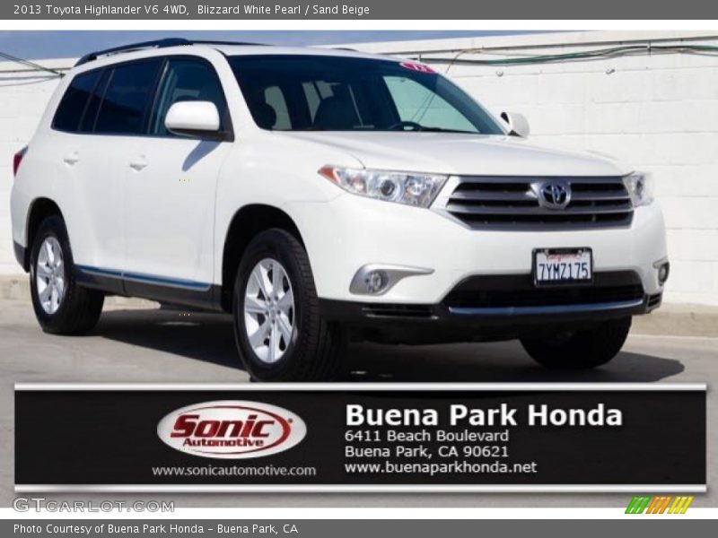 Blizzard White Pearl / Sand Beige 2013 Toyota Highlander V6 4WD