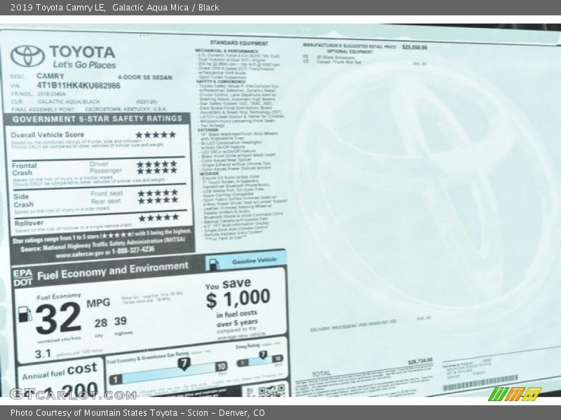 Galactic Aqua Mica / Black 2019 Toyota Camry LE