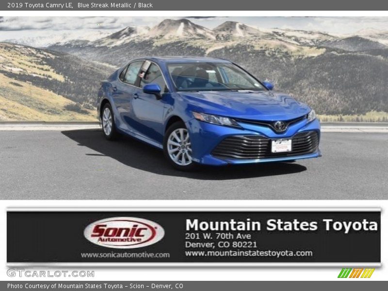 Blue Streak Metallic / Black 2019 Toyota Camry LE