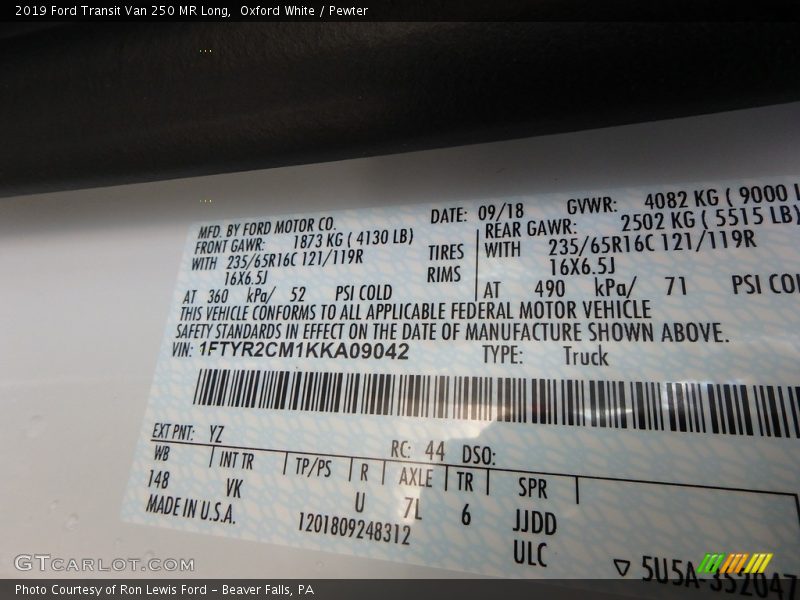 Oxford White / Pewter 2019 Ford Transit Van 250 MR Long