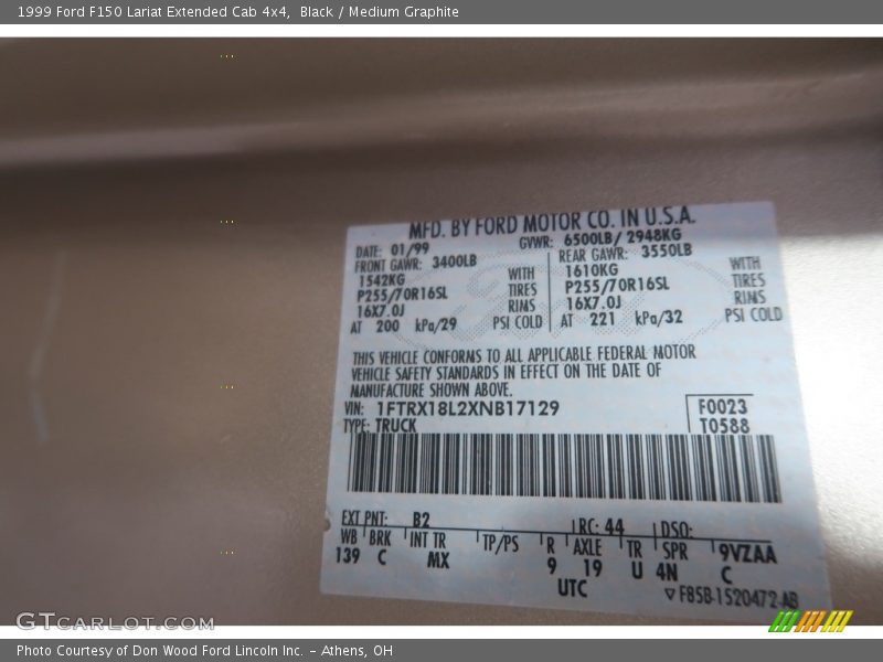 Black / Medium Graphite 1999 Ford F150 Lariat Extended Cab 4x4