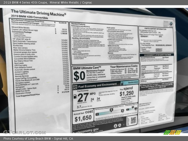 Mineral White Metallic / Cognac 2019 BMW 4 Series 430i Coupe