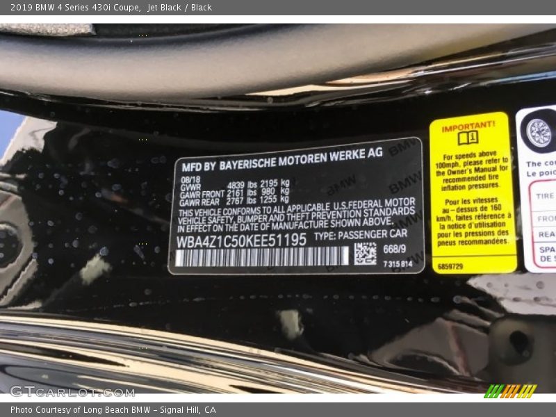 2019 4 Series 430i Coupe Jet Black Color Code 668