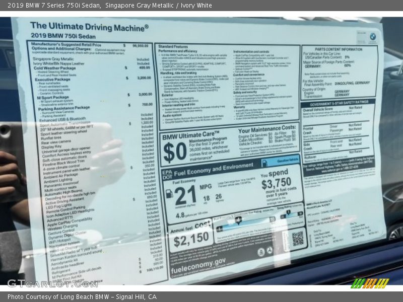 Singapore Gray Metallic / Ivory White 2019 BMW 7 Series 750i Sedan