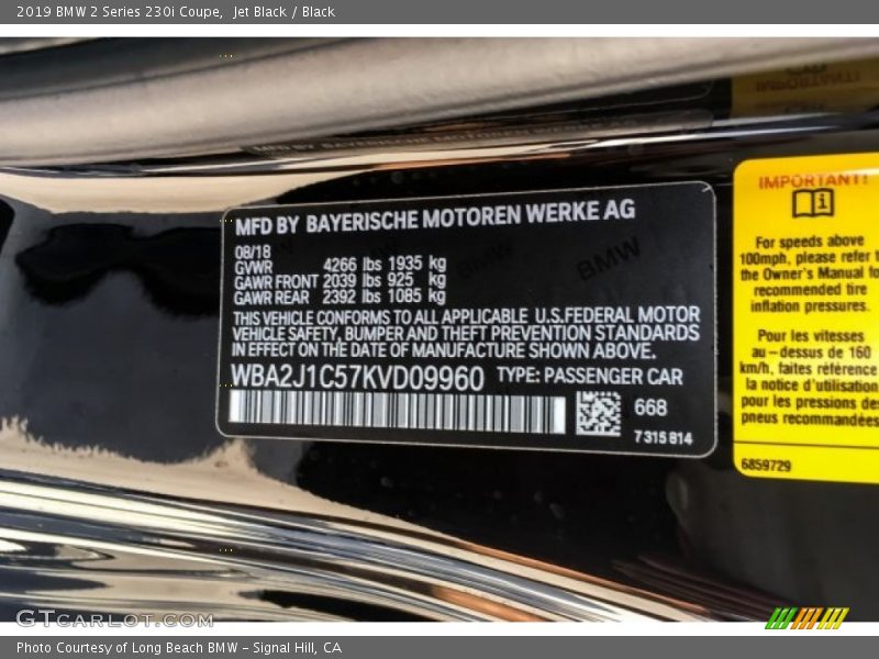 Jet Black / Black 2019 BMW 2 Series 230i Coupe