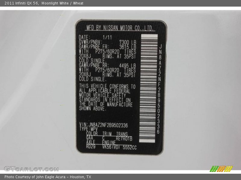 Moonlight White / Wheat 2011 Infiniti QX 56