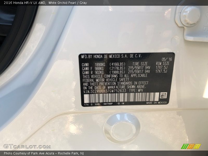 White Orchid Pearl / Gray 2016 Honda HR-V LX AWD