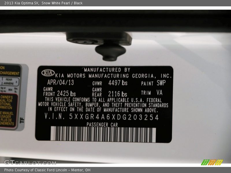 Snow White Pearl / Black 2013 Kia Optima SX