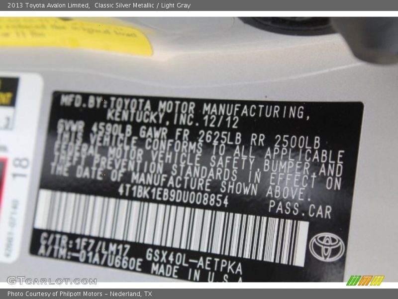 Classic Silver Metallic / Light Gray 2013 Toyota Avalon Limited