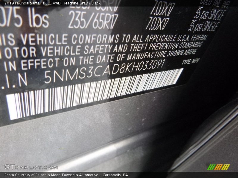 Machine Gray / Black 2019 Hyundai Santa Fe SEL AWD