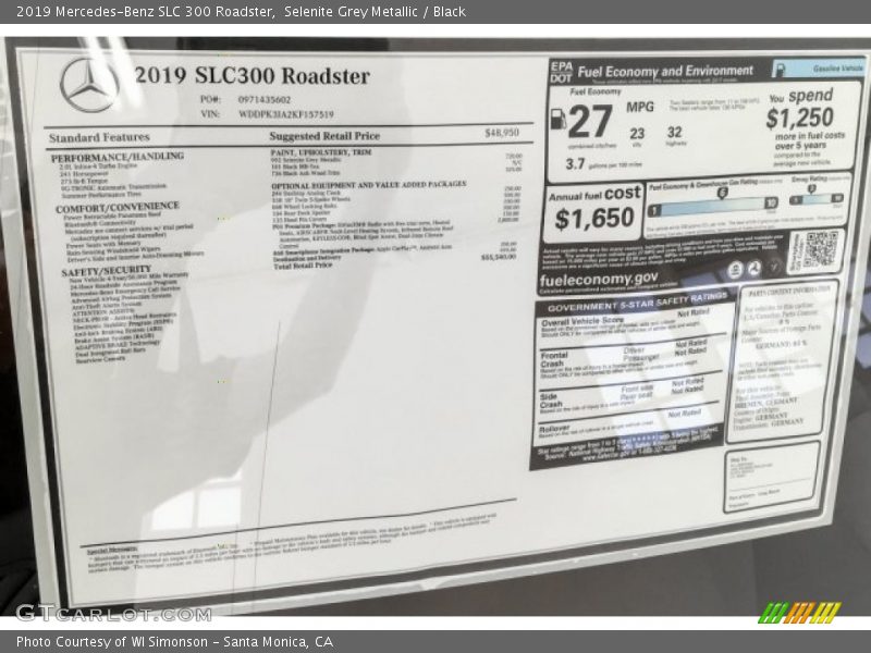  2019 SLC 300 Roadster Window Sticker