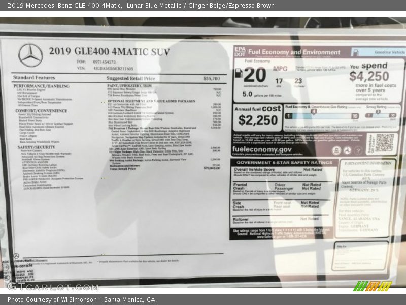 Lunar Blue Metallic / Ginger Beige/Espresso Brown 2019 Mercedes-Benz GLE 400 4Matic