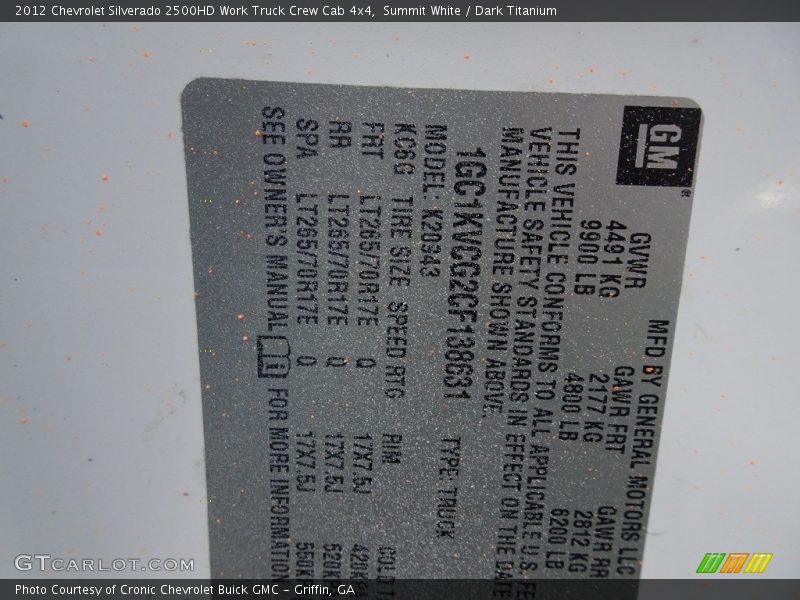 Summit White / Dark Titanium 2012 Chevrolet Silverado 2500HD Work Truck Crew Cab 4x4