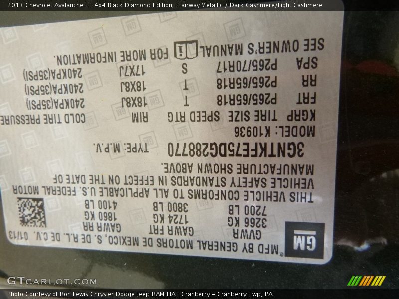 Fairway Metallic / Dark Cashmere/Light Cashmere 2013 Chevrolet Avalanche LT 4x4 Black Diamond Edition