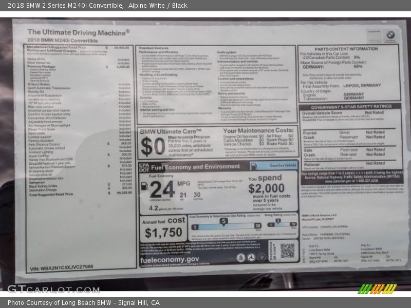 Alpine White / Black 2018 BMW 2 Series M240i Convertible