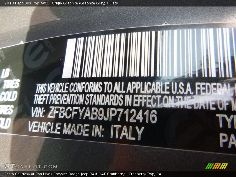 Grigio Graphite (Graphite Grey) / Black 2018 Fiat 500X Pop AWD